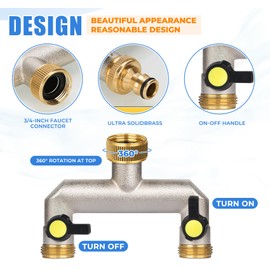 almaio Hose Splitter 2 Way, Double tap Connector 3/4" inch, Extended Handle with 3/4" inch to 1/2" tap Connection, for Yard, Washing Machine, Dishwasher, Garden Hose