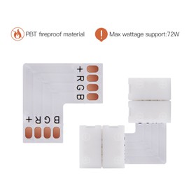 L Shape 4-Pin LED Connectors 10-Pack JACKYLED 10mm Wide Right Angle Corner Solderless Adapter Connector Terminal Extension with 22Pcs Clip Connectors for 3528/5050 SMD RGB 4 Conductor LED Light Strips