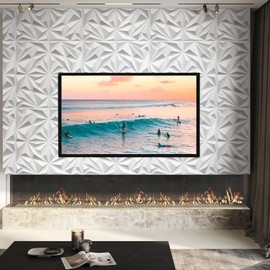 STICKGOO 33 Pack 3D Wall Panels for Interior Wall Decor, 12''x12'' Diamond Textured Wall Panels, White Accent Wall Covering Panles for Living Room, Gaming Room, TV Background