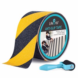LifeGrip Anti Slip Traction Tape, 4 Inch x 40 Foot with Application Roller, Best Grip, Friction, Abrasive Adhesive for Stairs, Tread Step, Indoor, Outdoor, Caution Yellow/Black(4" X 40' Tape + Roller)