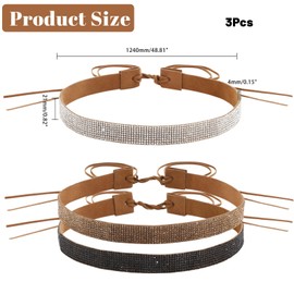 CHGCRAFT Velvet Adjustable Hat Band, 3Colors Rhinestone Cowboy Hat Straw Hat Decoration, 49inch, Hat Accessory for Wide Brim Hats