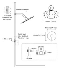 HUCKLE Shower Faucet Set with Shower Head, 10-Inch Black Shower Faucet with Valve, Single-Handle Rainfall Shower Trim Kit, Matte Black Shower Fixtures for Bathroom