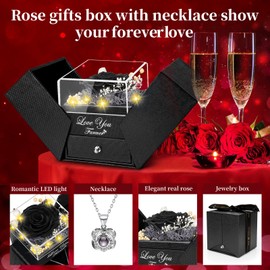Lebana Preserved Real Black Rose Birthday Gifts for Women Wife Her Mum Girlfriend Girl Grandma with I Love You Heart Necklace Eternal Rose Flowers on Anniversary Valentine's Day Mothers Day Christmas