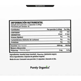 Myo Inositol Puro 1200 mg Mejorado con Piperina mejor Absorción | Suplemento Femenino | Fórmula Limpia Vegana Sin Estimulantes | 90 Cápsulas | Purely 