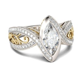 Jeulia Sterling Silver Vintage Style Two Tone Marquise Cut Band Engagement Promise Anniversary Rings for Women Girls with Jewelry Box, Sterling Silver