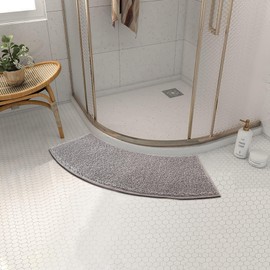 iPalamila Bath Mat Round, Shower Mat, Semi-Circle, Shower Mat, Round Shower, Shaggy Shower Mat, Quarter Circle, Non-Slip, High Pile Curved Shower Mat, Washable Bath Mat for Corner Shower