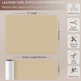 Yikda Self-Adhesive Leather Repair Patch, 11" x8.3" Vinyl Leather Repair kit for Furniture, Leather Repair Tape for Car seat, Couch, Furniture Light Khaki