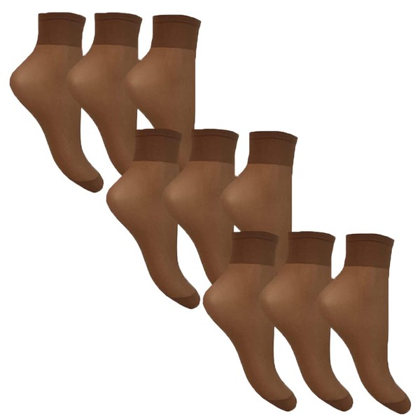 Ladies 15 Denier Sheer Anklets Mink 9 Pairs (3 Packs)