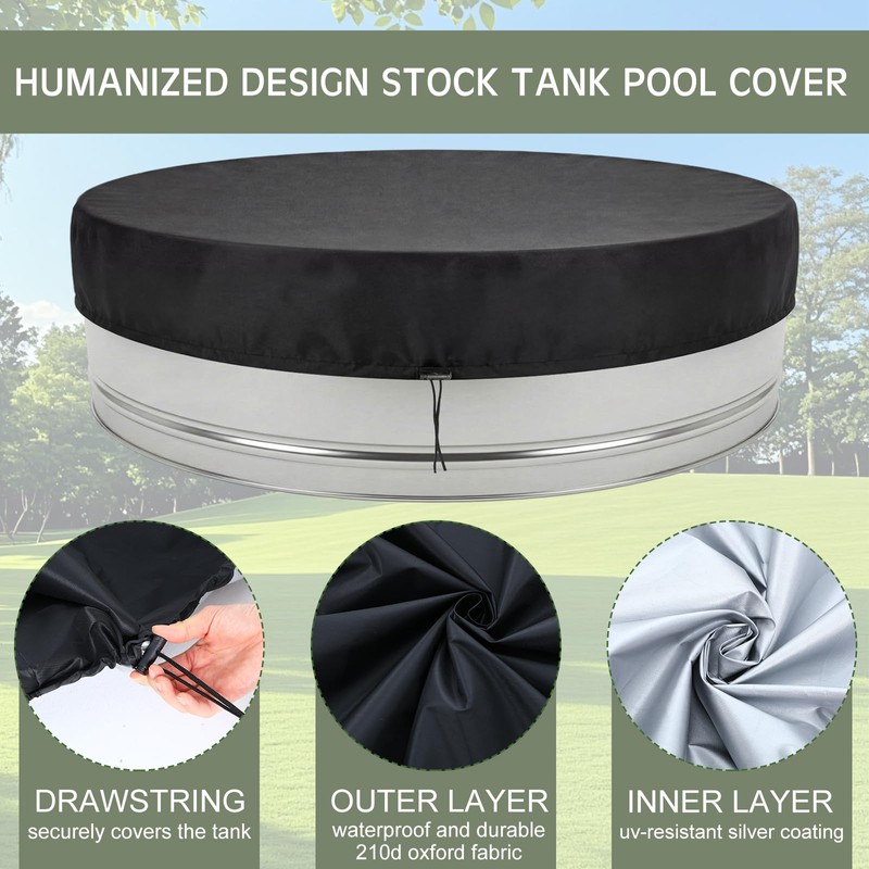 Mindsoft 12 ft Round Stock Tank Pool Cover 210d Oxford