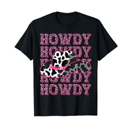 HOWDY - Country Southern Western Pink Leopard Cow pattern T-Shirt