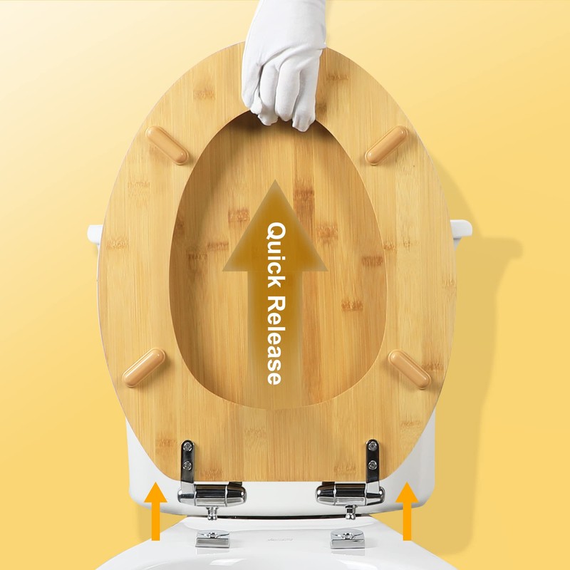 Elongated Bamboo Toilet Seat with Lid Quick Release Slow Close