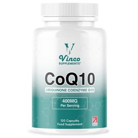 Vinco CoQ10 400mg - 120 High Strength Ubiquinone Coenzyme Q10 Capsules Antioxidant Supplement for Heart & Cardio, Increased Energy & Focus - Naturally Fermented - Non-GMO & Gluten Free - UK Made