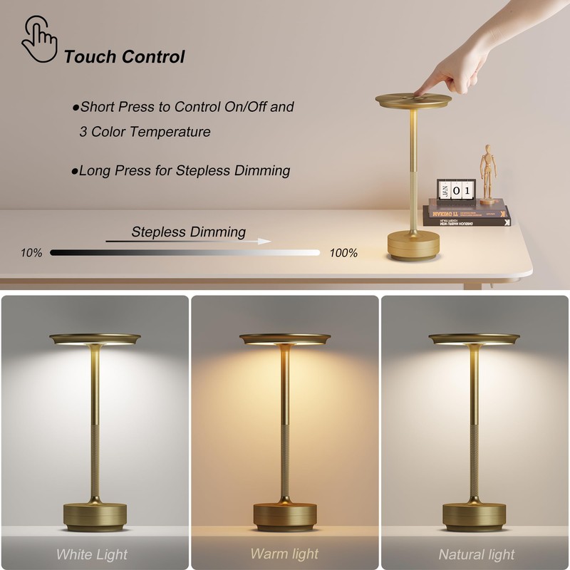 TBBGA Cordless Table Lamps Rechargeable, Portable 5000mAh Battery Operated Lamp,