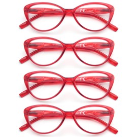 OLOMEE Red Cat Eye Reading Glasses Women +2.25 Stylish Lightweight Readers Modern Cateye Cheaters Glasses 4 Pack Spring Hinges Comfortable Fit