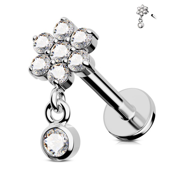 Jewseen G23 Titanium Flat Back Earrings Flower Dangle Cartilage Stud