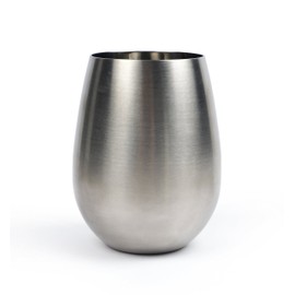 RSVP International Brushed Stainless Steel Barware Collection, Stemless Wine Glass, 11-Ounce