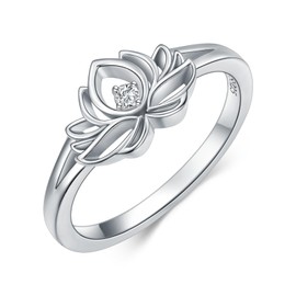 BETHZA Diamond Lotus Flower Ring Lotus Flower Ring for Women S925 Sterling Silver Lotus Flower Ring Dainty Ring for Women Empowering Ring Jewelry Gifts for Women US Size 7