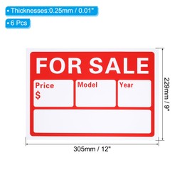 PATIKIL For Sale Sign, 6Pcs 12"Lx9"Wx0.01"T Self-Adhesive For Sale Signage for Business Shops Advertising Commercial Stores Car and Auto Sales, Red, PVC