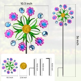Jusimux Purple Flowers Outdoor Wind Spinner, 36" Metal Wind Sculpture with Stake, Wind Spinners for Yard and Garden Lawn Patio Decor