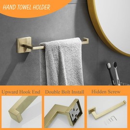 Beelee BA203BG-4 Bathroom Accessory Set, Gold Hardware Set - Towel Rail + Toilet Roll Holder + 2 Pack Towel Hooks, SUS Stainless Steel, Wall Mounted