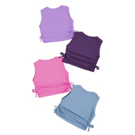 Milumia Girl's 4 Pack Ruched Knot Side Solid Round Neck Sleeveless Crop Tank Tops Multi Purple Pink 6 Years