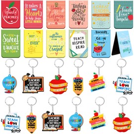 Geetery 24 Pcs Valentines Day Gifts for Teacher Bookmarks Appreciation Gifts Teacher Key Chain Include 12 Pcs Teacher Appreciation Bookmark 12 Pcs Thank Teacher Keychain Charm for Women Men Graduation