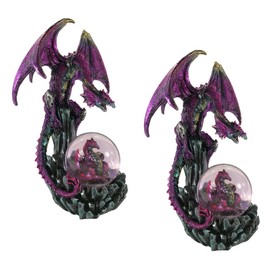 ICE ARMOR 2-PC Gift Set 9" H Purple Dragon on Snow Globe Statue Sculpture Ornament Decoration Home/Room Decor for Housewarming, Holidays, Christmas Special