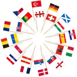 Pack of 100 Different Countries Toothpick Flag, Vibrant Double-Sided Toothpick Flags, Eurovision European Toothpick Flags, Party Decoration, Cocktail Fruit Stick, Cupcakes Toppers