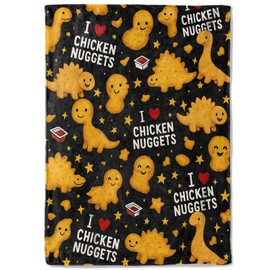 coedoaes Chicken Nugget Dinosaur Fleece Blanket,50x60in,Smiling Dino Shaped Nuggets Star Black Throw Blankets,Soft Cozy Lightweight, Ideal for Bed Living Room Home Food Themed Decor,Kids Gifts