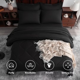 NTBAY Queen Comforter Set with Sheets, 7 Pieces Soft and Breathable Queen Bedding Set, Queen Bed in a Bag, Down Alternative Comforter Set Solid Color All Season, Queen Bedding Set, Black