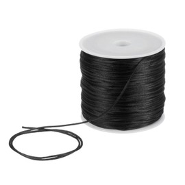 sourcing map 1.5mm Nylon String Cord 60 Yards Nylon Satin String Bracelet String Chinese Knotting Cord Beading Thread for Jewelry Making Braided Necklaces Macrame Trim Craft Black