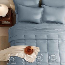 CozyLux Grayish Blue Queen Comforter Set with Sheets - 7 Pieces Bed in a Bag Queen Bedding Sets, All Season Soft 7PC Bed Set with Comforter, Flat Sheet, Fitted Sheet, Pillowcases & Pillow Shams