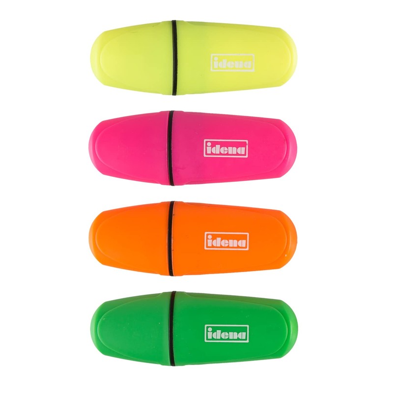 Idena 12081 Mini Highlighter in 4 Colours, Yellow, Pink, Orange
