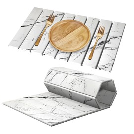 Foldable Stone Dish Drying Mat - Marble Design - Diatomite Mat for Kitchen Counter & Bathroom - Instant Drying, Diatomaceous Earth Mat