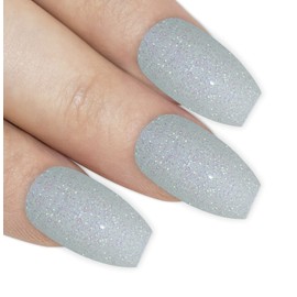 Bling Art False Nails Gel Glossy Ballerina Coffin 24 False Nails Long Tips with Glue (Pearl White Gel)