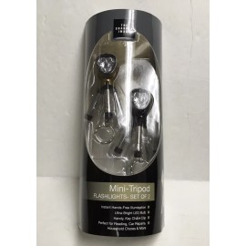 THE SHARPER IMAGE SET OF 2 MINI-TRIPOD HI-PR LED FLASHLIGHTS WITH KEYRING - NIB!