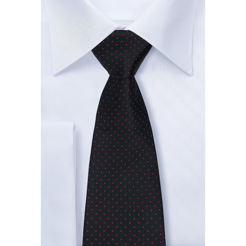 (リトリーズ) RETREEZ ピンドット柄 マイクロファイバー 織り生地 メンズ タイ ネクタイ - ブラック地&レッドのピンドット柄