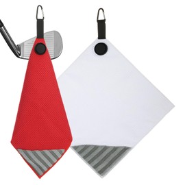 PATIKIL 12"x12" Magnetic Golf Towel with Wire Cleaning Cloth, 2 Pack Microfiber Waffle Pattern Towels with Magnet and Clip for Golf Carts Clubs Golfing Gear, Red/White