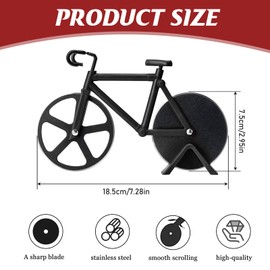 MUYAPAY Pizza Cutter Bicycle, Non-Stick Stainless Steel Pizza Roller, Pizza Scissors with Stand, Pizza Cutter with Sharp Cutting Wheel, for Party, Kitchen and Dining Room, 18 cm, Black