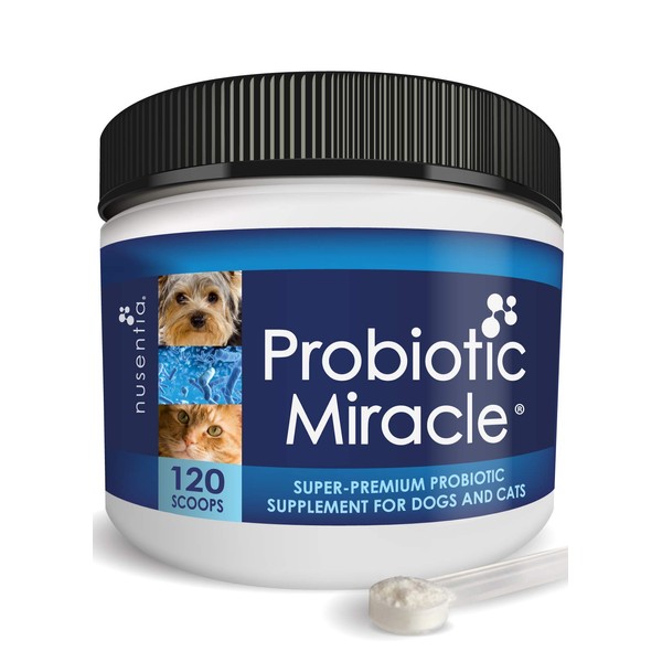 NUSENTIA Probiotics for Cats & Dogs - (120 Scoops) Probiotic Miracle - Advanced Formula to Stop Diarrhea, Loose Stool, and Yeast.