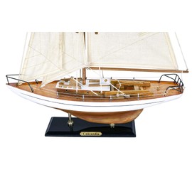 SAILINGSTORY Wooden Sailboat Decor Yacht Model Ship with Antique Finish Ivory