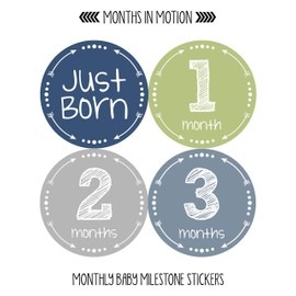 Months in Motion Baby Monthly Stickers - Baby Milestone Stickers - Newborn Boy Stickers - Month Stickers for Baby Boy - Baby Boy Stickers - Newborn Monthly Milestone Stickers - Set of 20