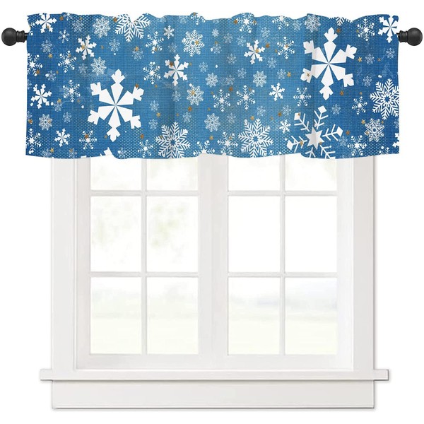 Gaakvrr Christmas Valance Curtains for Windows, Snowflake Elegant Blue Kitchen