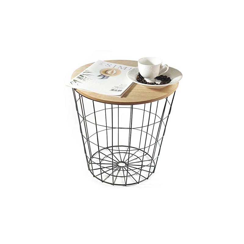 HOMION Modern Round Wire Metal Storage Basket Side Table Bedroom