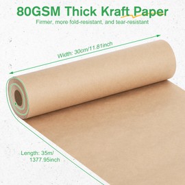 Euqvunn Carta Kraft, 30cm x 35m Rotolo di Carta da Pacchi Marrone, 80 g/m² Kraft Paper Riciclabile – Craft Paper per Attività Artistiche e Creative, Confezioni Regalo, Imballaggio di Pacchi
