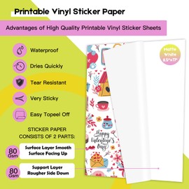 Ruibytree 120 Sheets 8.5 x 11 inch Matte White Vinyl Self-Adhesive Labels, Waterproof Labels Compatible with Inkjet Printers,Tear Resistant, Easy to Peel,Non-Blistering