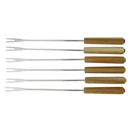 Fackelmann 31029 Fondue Forks Stainless Steel with Wooden Handle, Fondue Pikes, Wood, Stainless Steel, 25 cm