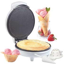 Waffle Cone and Bowl Maker for Homemade Ice Cream Cones- Includes Shaper Roller & Bowl Press- Electric Nonstick Waffler Iron Machine for Sundaes or DIY Dessert, Summer BBQ Gift Treat for Kids Adults