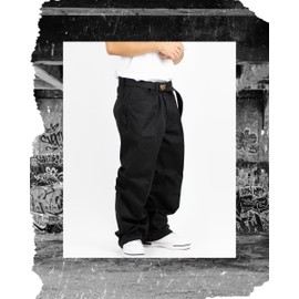 FB County 50/50 Mens Baggy Pants, Black, 34 - Loose Fit, Durable & Soft Poly-Cotton Twill, Wide Leg Pants for Men Streetwear