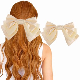 Gangel Large Bow Hair Clips Big Bow Hair Clip Bow Hair Barrettes Silky Satin Hair Bows Clip Layered Cute Bowknot Hair Accessories Ribbon Bows Hair Clips for Women (white, one size)